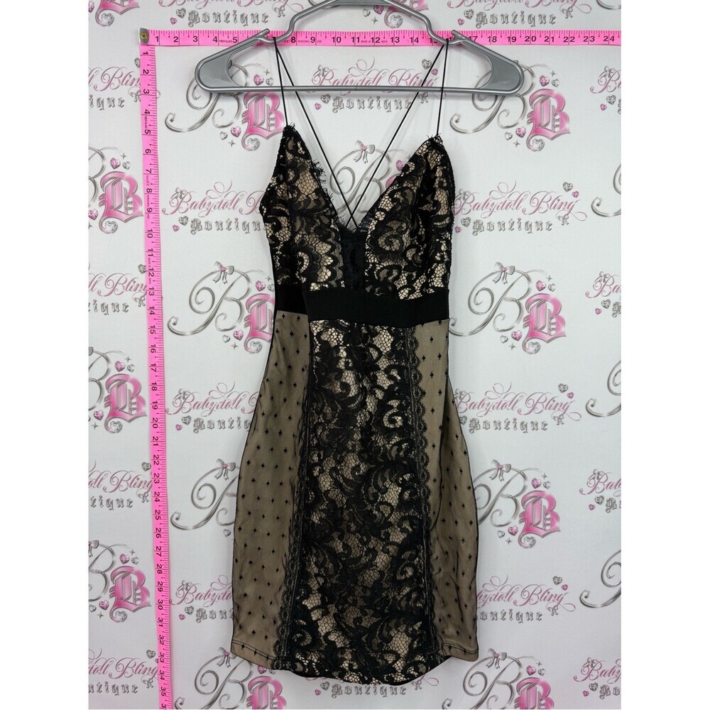 Revamped dress Lacie floral dotted Black Lace over Nude Mini Dress